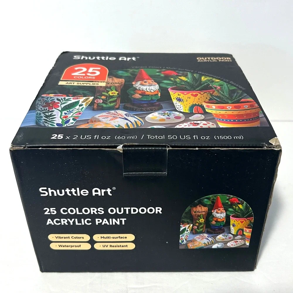 NEW Shuttle Art Outdoor Acrylic Paint Set 25 Colors 2oz Bottles Multicolor Rocks